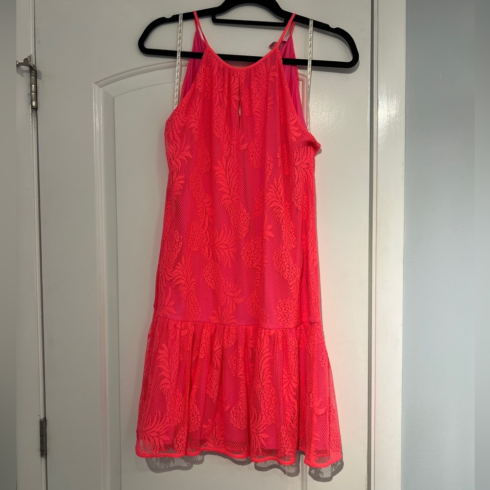 Lilly Pulitzer Isabeau Dress Bungalow Pink Pineapple Knit Lace